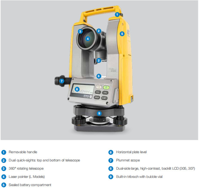 Model Topcon DT-300 Series Electronic Digital Theodolite 5 "/ 7" / 9" Topcon Theodolite